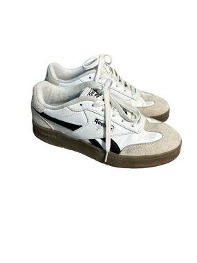 Reebok Club C Revenge Womens 7 White Black Beige Suede Gum Sole Sneakers